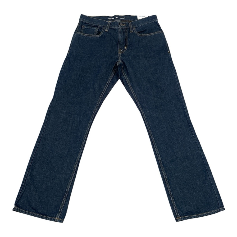 Men's Old Navy Straight Build In Tough Denim Jeans 32x30 Rinse Dark Wash Blue